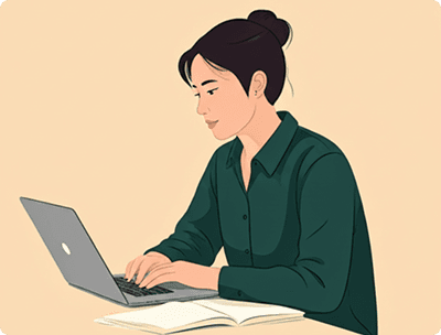 Student studying happily